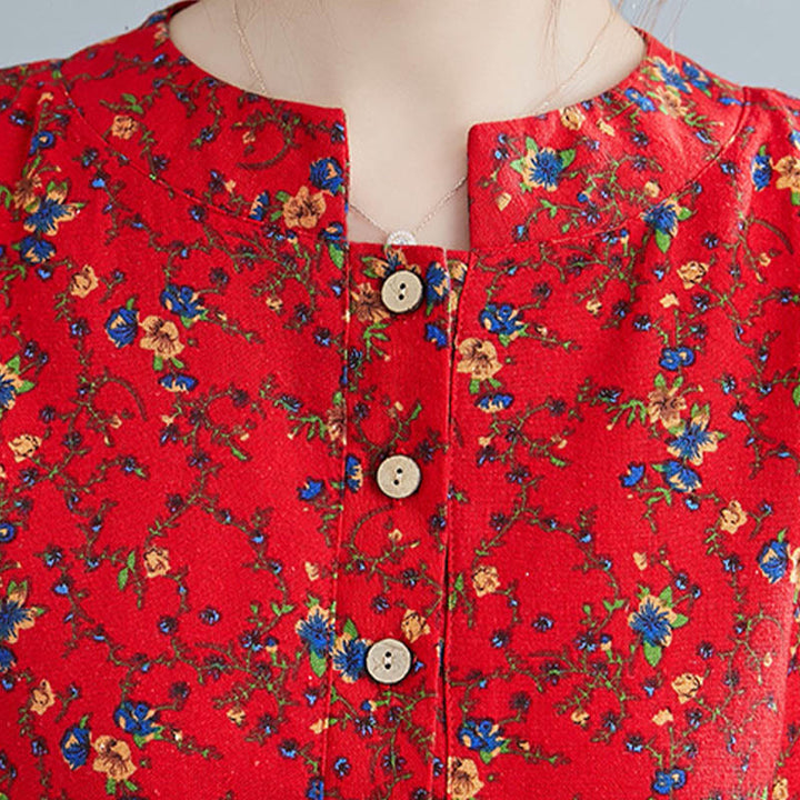 Vestido midi de algodón con mangas largas y bolsillos para mujer, diseño floral y cordón ajustable de Buddha Stones Commute - image 22