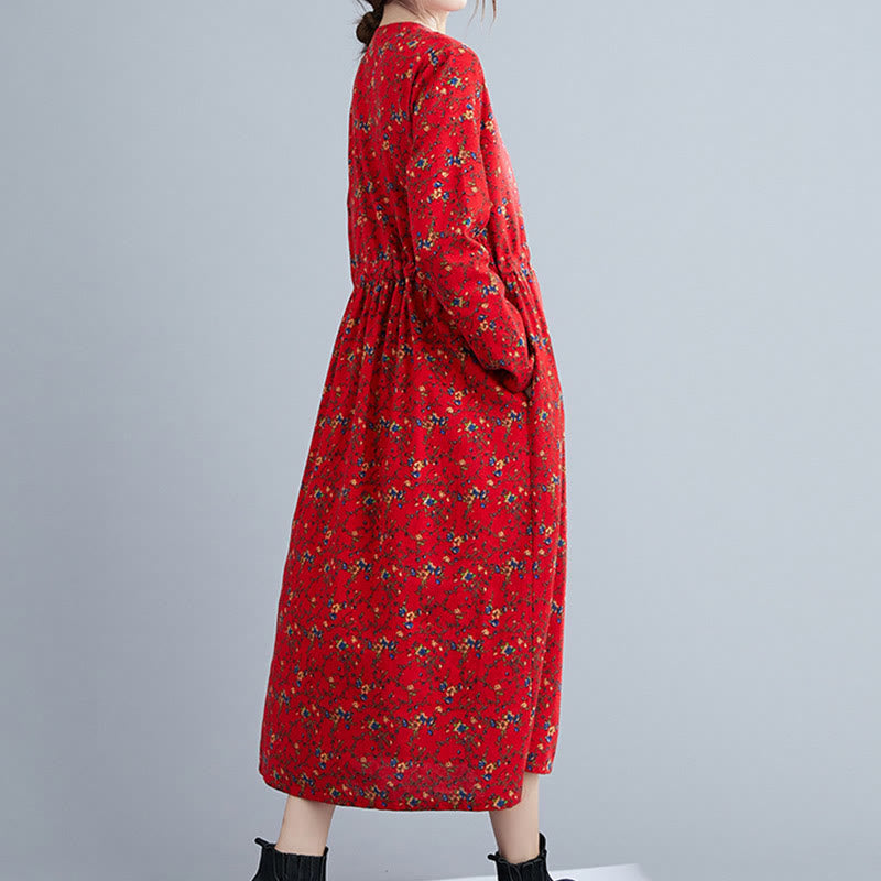 Vestido midi de algodón con mangas largas y bolsillos para mujer, diseño floral y cordón ajustable de Buddha Stones Commute - image 21