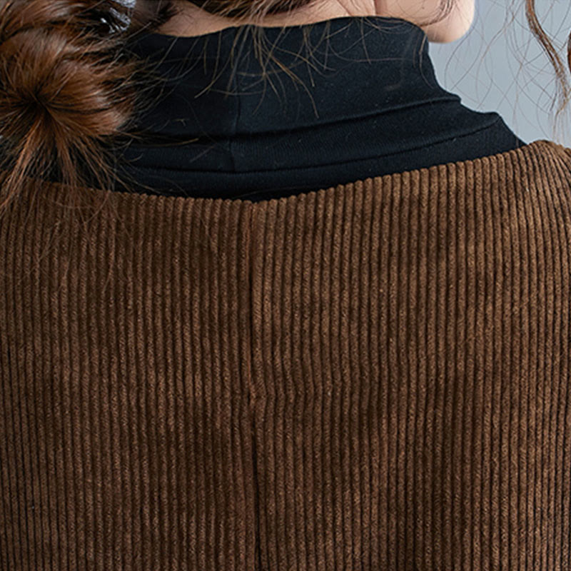 Vestido midi de pana de algodón sin mangas con cuello redondo y bolsillos para mujer de Buddha Stones Commute - image 11
