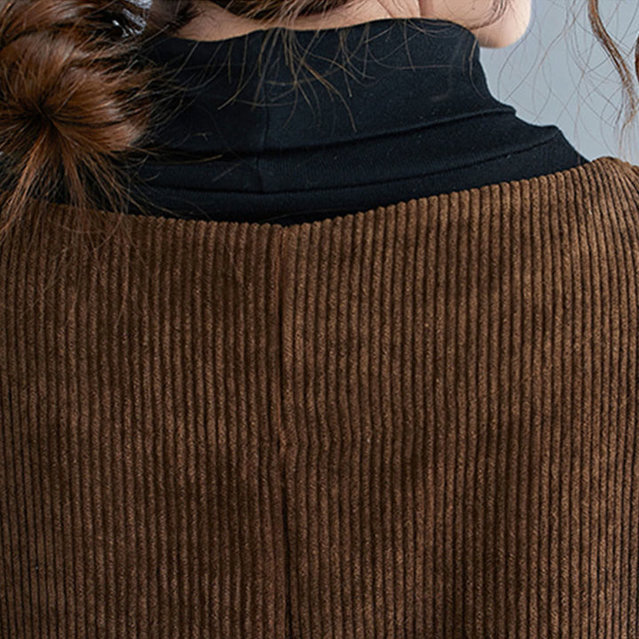Vestido midi de pana de algodón sin mangas con cuello redondo y bolsillos para mujer de Buddha Stones Commute - image 11