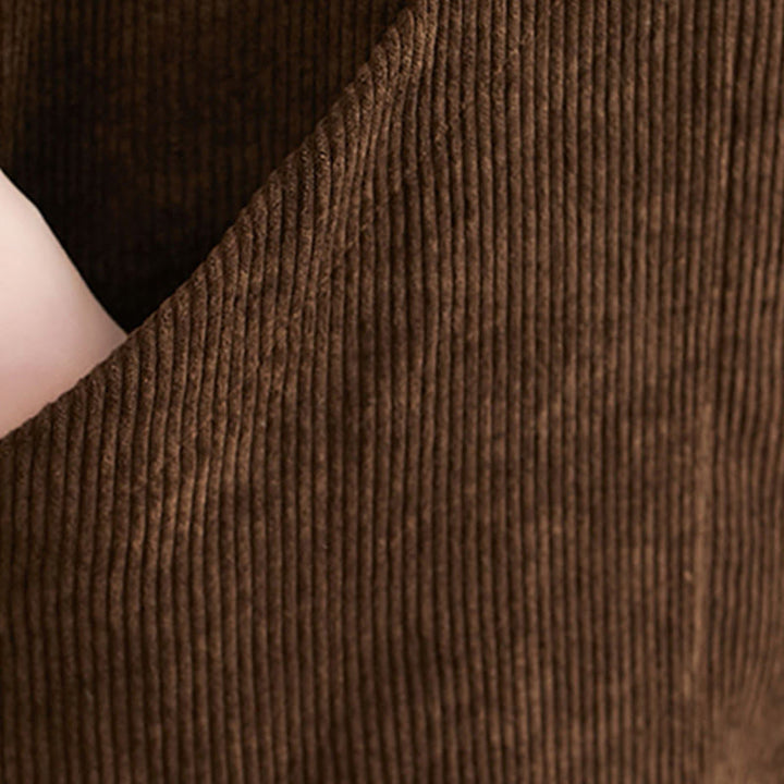 Vestido midi de pana de algodón sin mangas con cuello redondo y bolsillos para mujer de Buddha Stones Commute - image 12