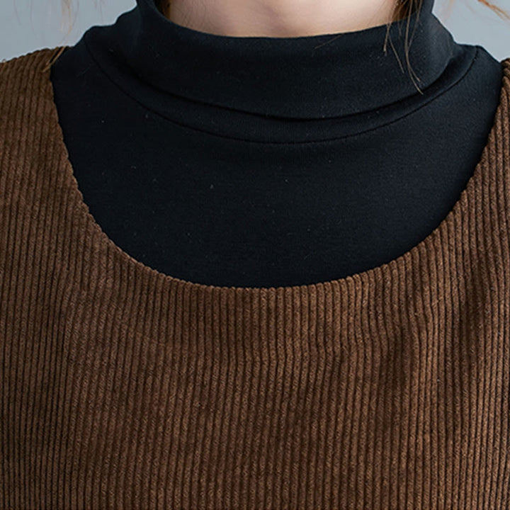Vestido midi de pana de algodón sin mangas con cuello redondo y bolsillos para mujer de Buddha Stones Commute - image 9