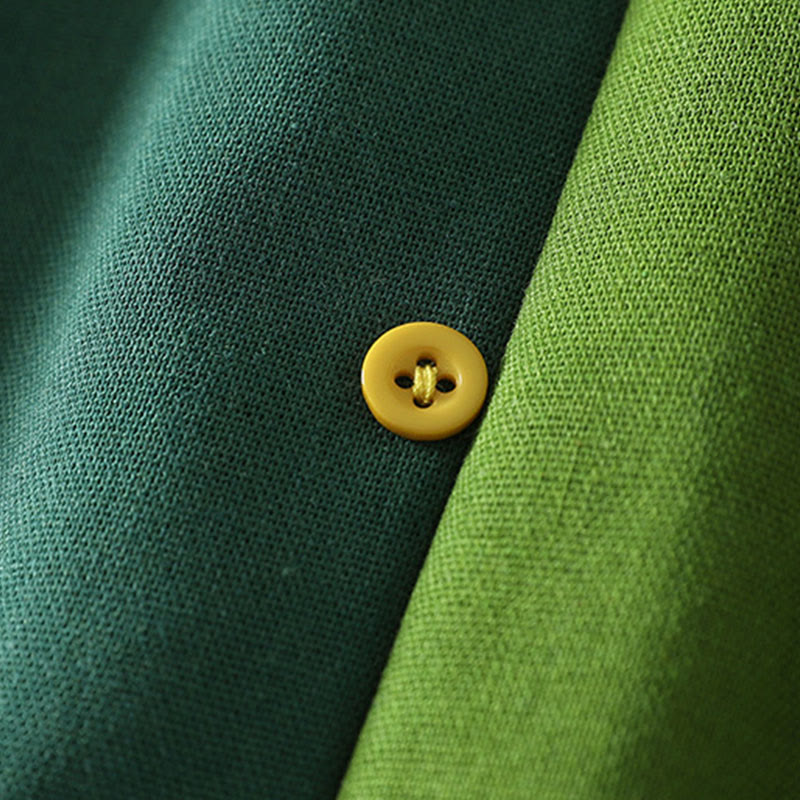 Vestido midi de algodón para mujer, de manga larga y bolsillos, con diseño de bloques de color y parches de Buddha Stones - image 4