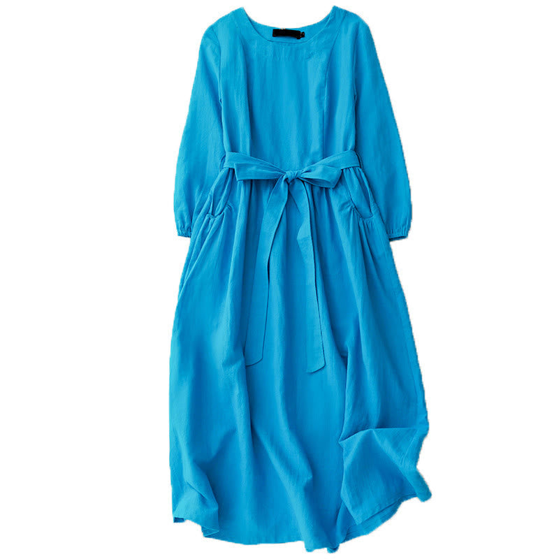 Vestido midi de algodón para mujer con diseño de Buddha Stones , manga larga, cordones y bolsillos - image 10