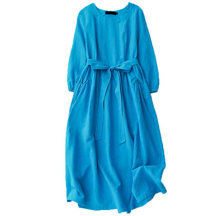 Vestido midi de algodón para mujer con diseño de Buddha Stones , manga larga, cordones y bolsillos - image 10