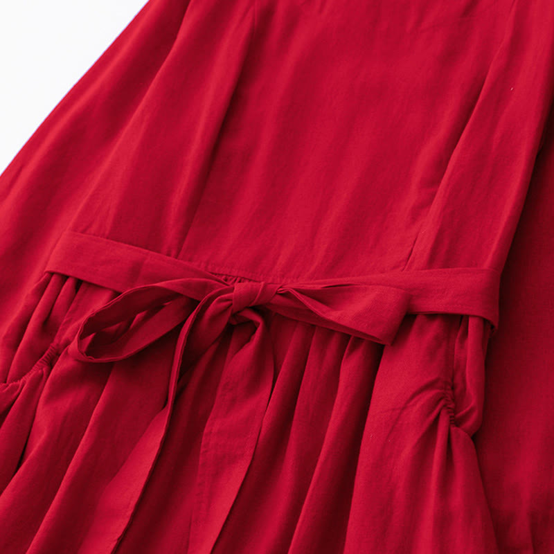 Vestido midi de algodón para mujer con diseño de Buddha Stones , manga larga, cordones y bolsillos - image 15