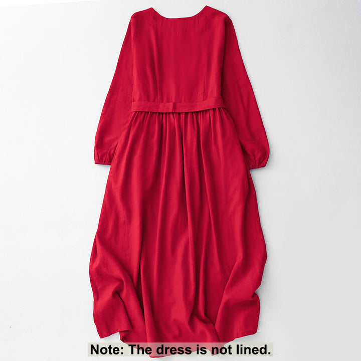 Vestido midi de algodón para mujer con diseño de Buddha Stones , manga larga, cordones y bolsillos - image 12