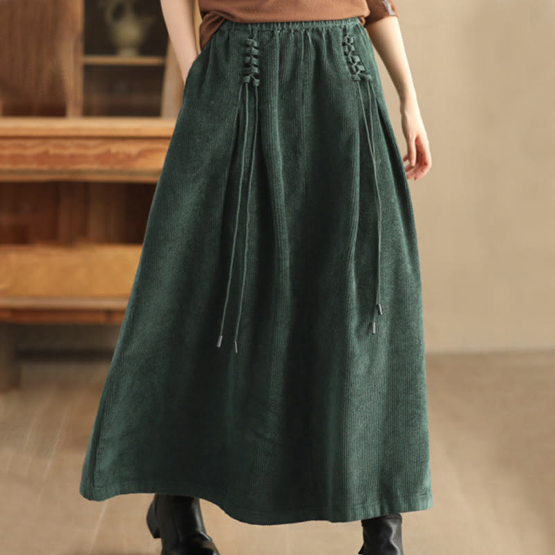 Falda de pana de algodón lisa Buddha Stones para mujer, de largo 7-8, con bolsillos - Verde oscuro - US12, UK/AU16, EU44 (2XL) - image 0