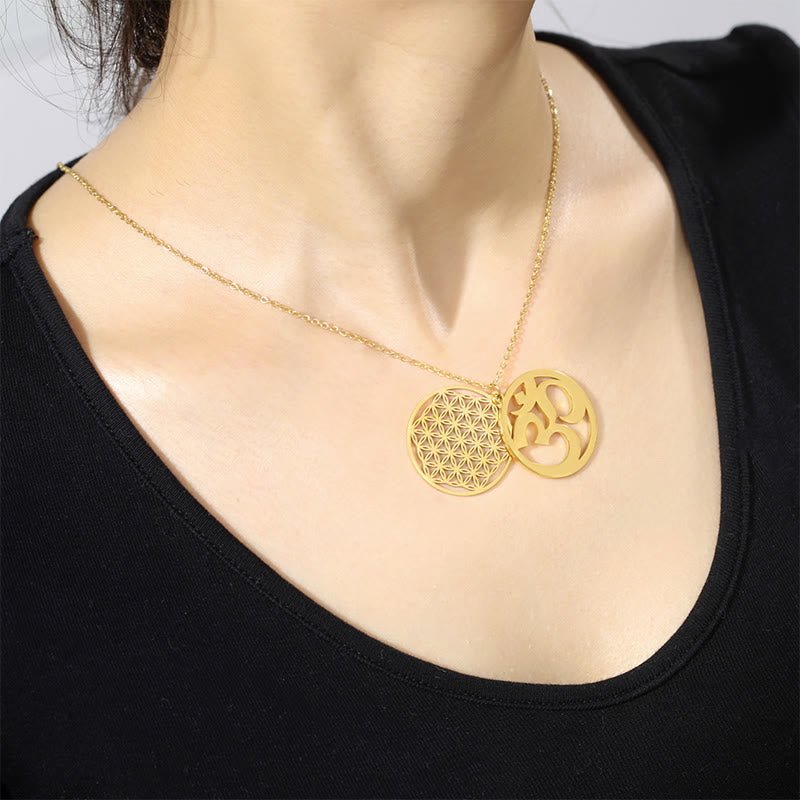 Buddha Stones Collar con colgante de acero inoxidable con diseño de flor hueca y símbolo Om - image 11