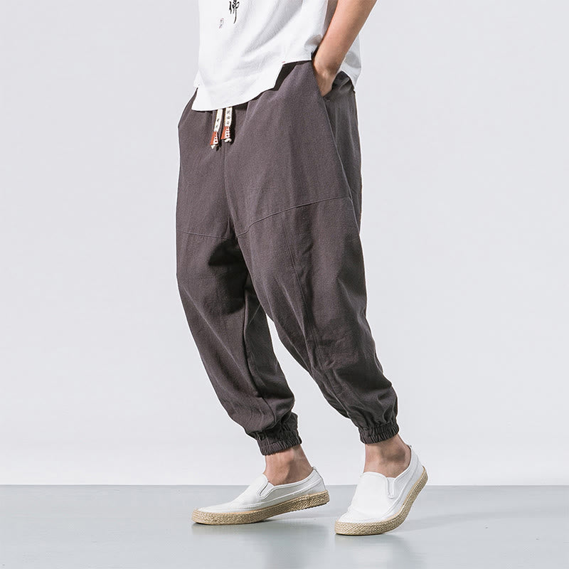 Pantalones harén de algodón con diseño sencillo y bolsillos de Buddha Stones para hombre - Gris pizarra - US/UK/AU46, EU56 (5XL) - image 0