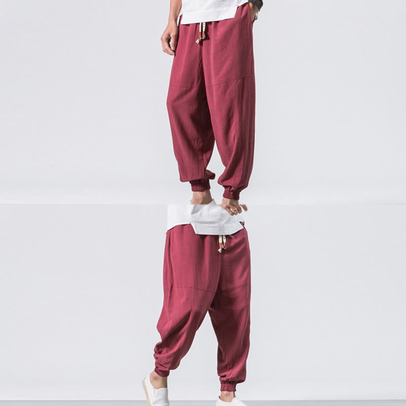 Pantalones harén de algodón con diseño sencillo y bolsillos de Buddha Stones para hombre - image 11