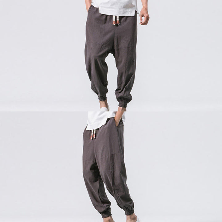 Pantalones harén de algodón con diseño sencillo y bolsillos de Buddha Stones para hombre - image 5