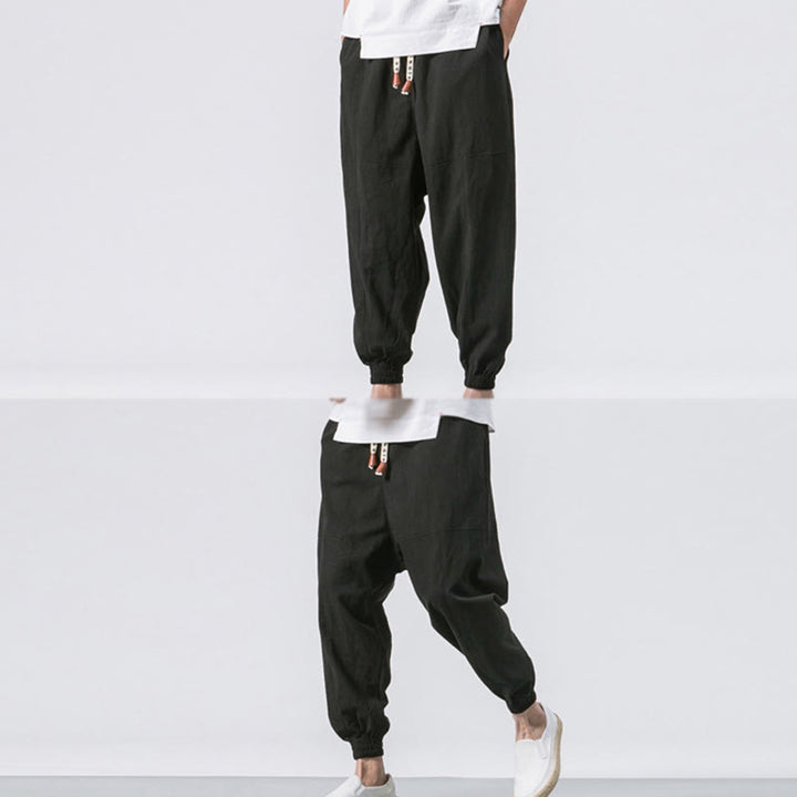 Pantalones harén de algodón con diseño sencillo y bolsillos de Buddha Stones para hombre - image 17