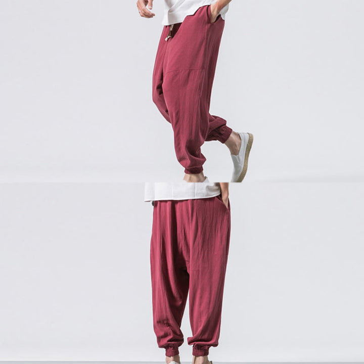 Pantalones bombachos de algodón con cordón ajustable y bolsillos para hombre de Buddha Stones. - image 12