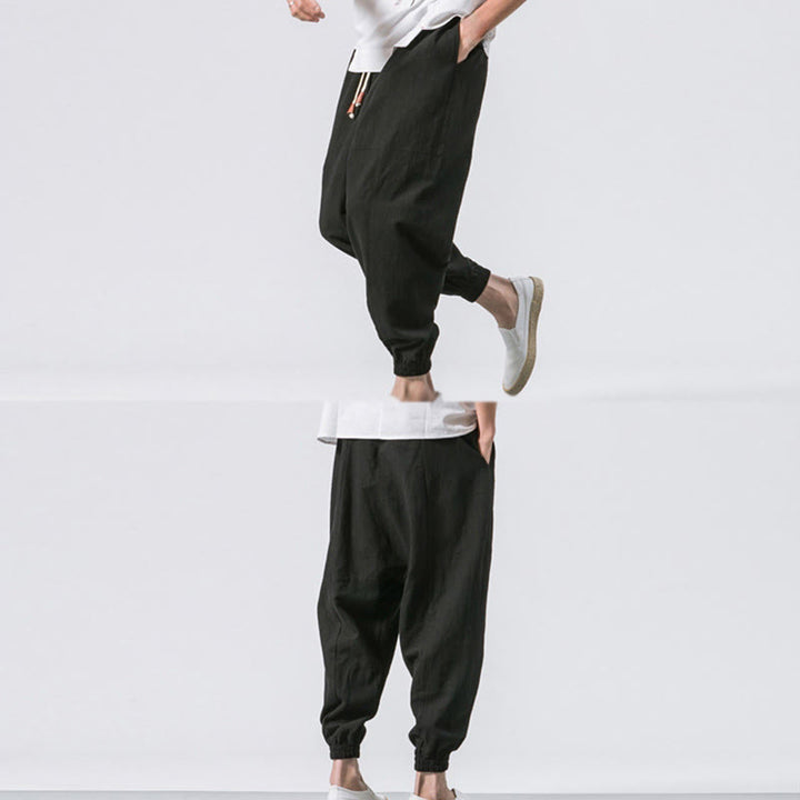 Pantalones harén de algodón con diseño sencillo y bolsillos de Buddha Stones para hombre - image 20