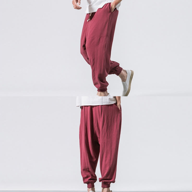Pantalones harén de algodón con diseño sencillo y bolsillos de Buddha Stones para hombre - image 12