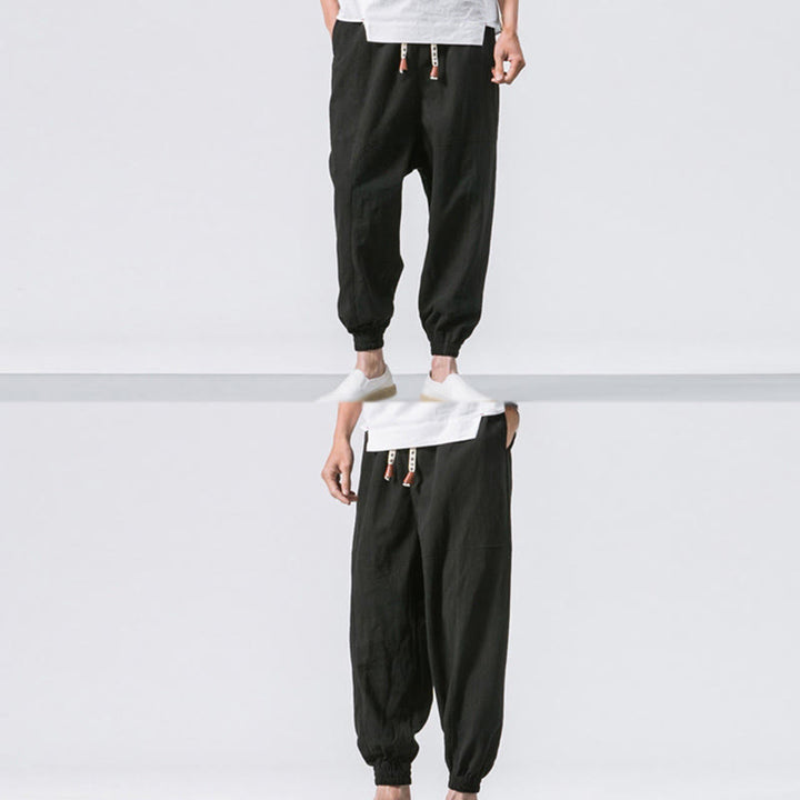Pantalones harén de algodón con diseño sencillo y bolsillos de Buddha Stones para hombre - image 21