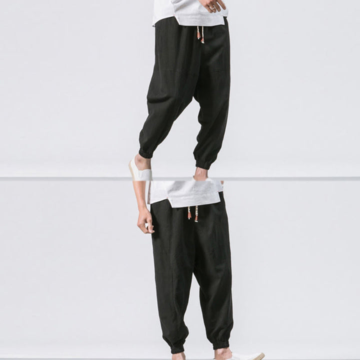 Pantalones harén de algodón con diseño sencillo y bolsillos de Buddha Stones para hombre - image 18