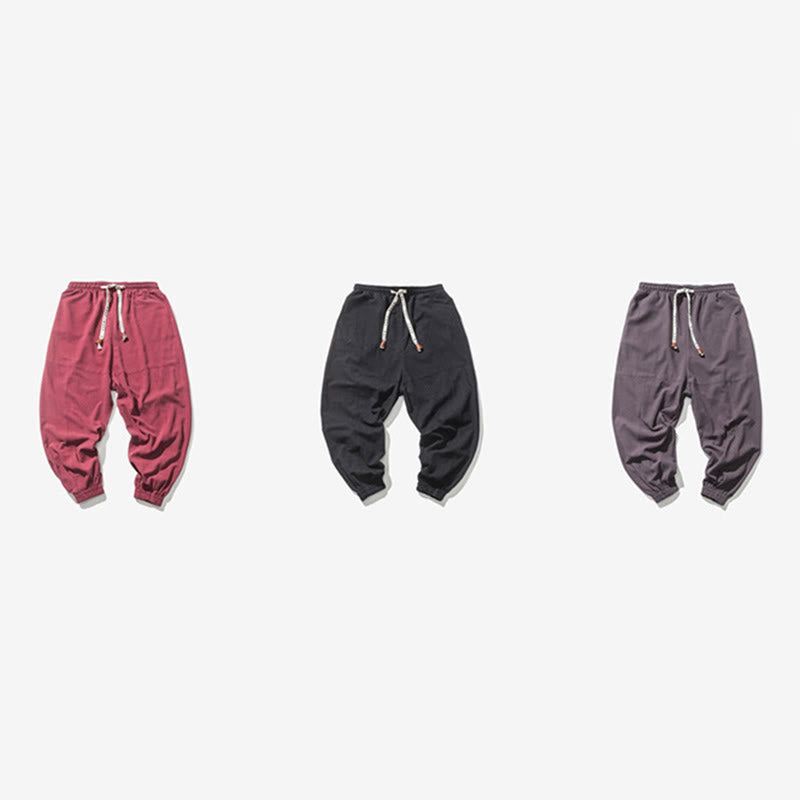 Pantalones harén de algodón con diseño sencillo y bolsillos de Buddha Stones para hombre - image 22
