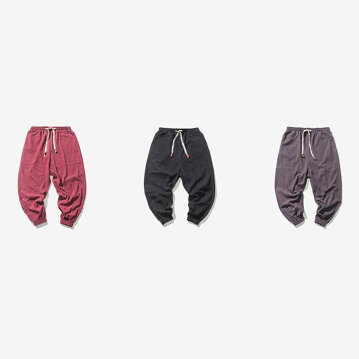 Pantalones harén de algodón con diseño sencillo y bolsillos de Buddha Stones para hombre - image 22