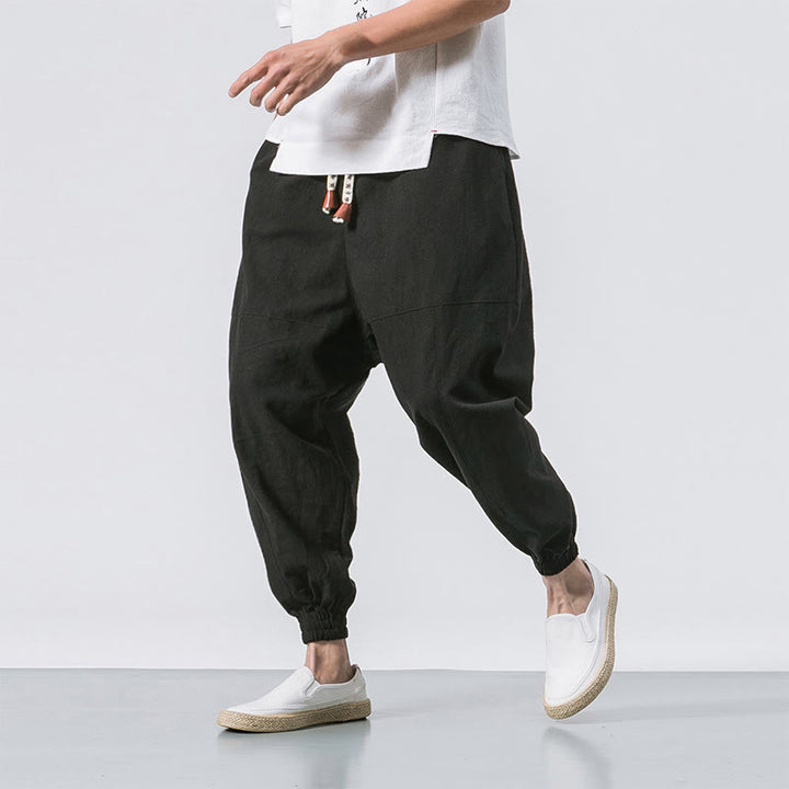 Pantalones bombachos de algodón con cordón ajustable y bolsillos para hombre de Buddha Stones. - Negro - US/UK/AU46, EU56 (5XL) - image 13