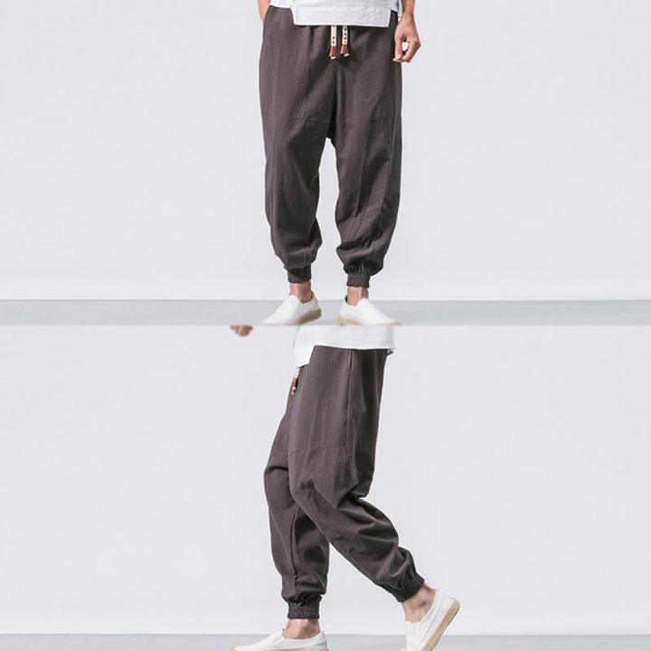 Pantalones harén de algodón con diseño sencillo y bolsillos de Buddha Stones para hombre - image 2