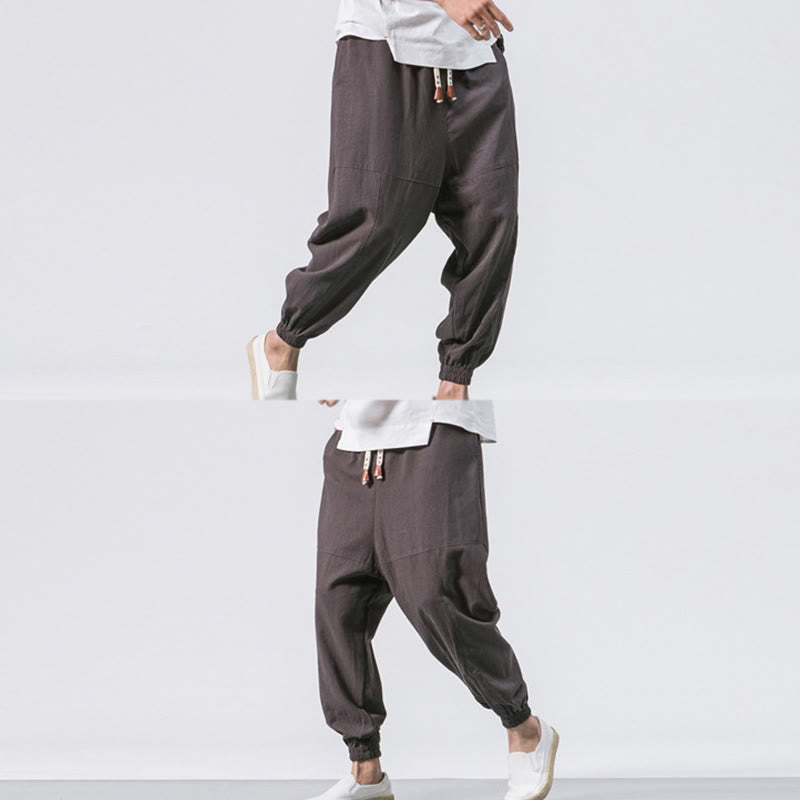 Pantalones harén de algodón con diseño sencillo y bolsillos de Buddha Stones para hombre - image 3