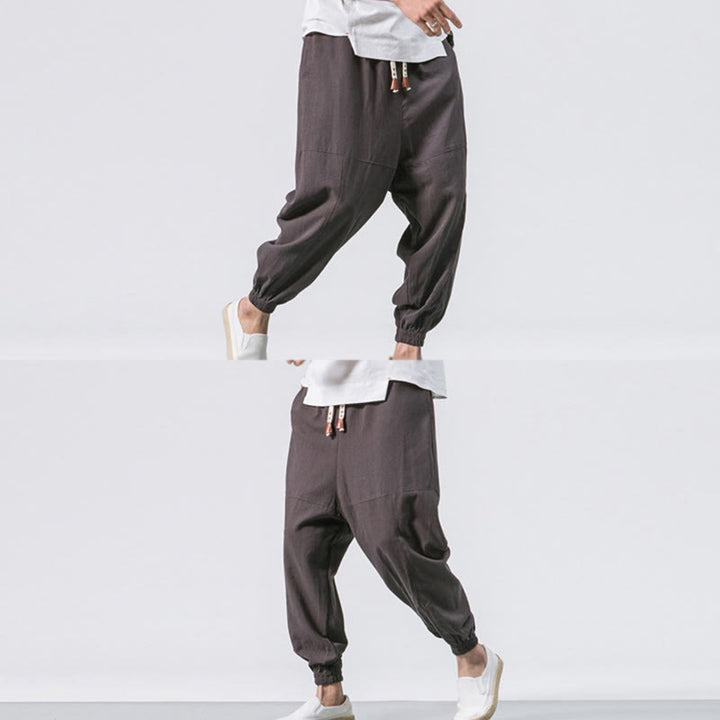 Pantalones harén de algodón con diseño sencillo y bolsillos de Buddha Stones para hombre - image 3