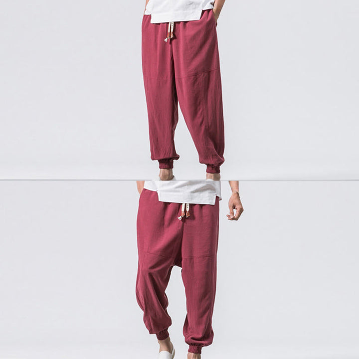 Pantalones harén de algodón con diseño sencillo y bolsillos de Buddha Stones para hombre - image 10
