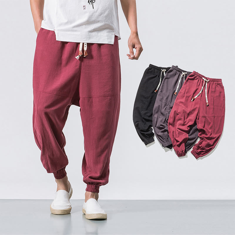 Pantalones harén de algodón con diseño sencillo y bolsillos de Buddha Stones para hombre - image 8