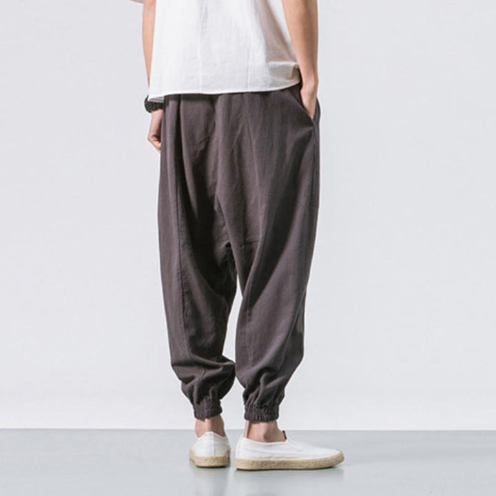 Pantalones harén de algodón con diseño sencillo y bolsillos de Buddha Stones para hombre - image 1