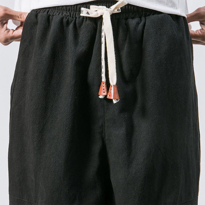 Pantalones harén de algodón con diseño sencillo y bolsillos de Buddha Stones para hombre - image 14