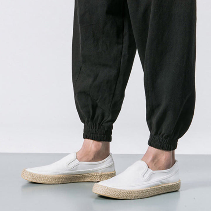 Pantalones harén de algodón con diseño sencillo y bolsillos de Buddha Stones para hombre - image 15