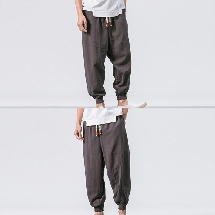 Pantalones harén de algodón con diseño sencillo y bolsillos de Buddha Stones para hombre - image 4