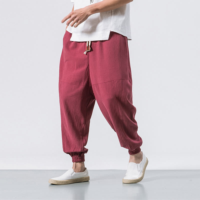 Pantalones harén de algodón con diseño sencillo y bolsillos de Buddha Stones para hombre - Carmesí - US/UK/AU46, EU56 (5XL) - image 7