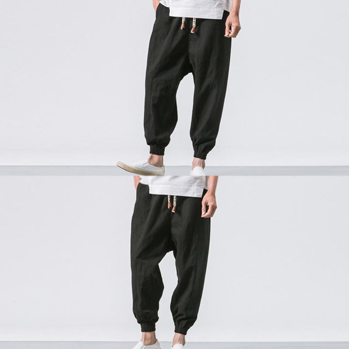 Pantalones harén de algodón con diseño sencillo y bolsillos de Buddha Stones para hombre - image 19