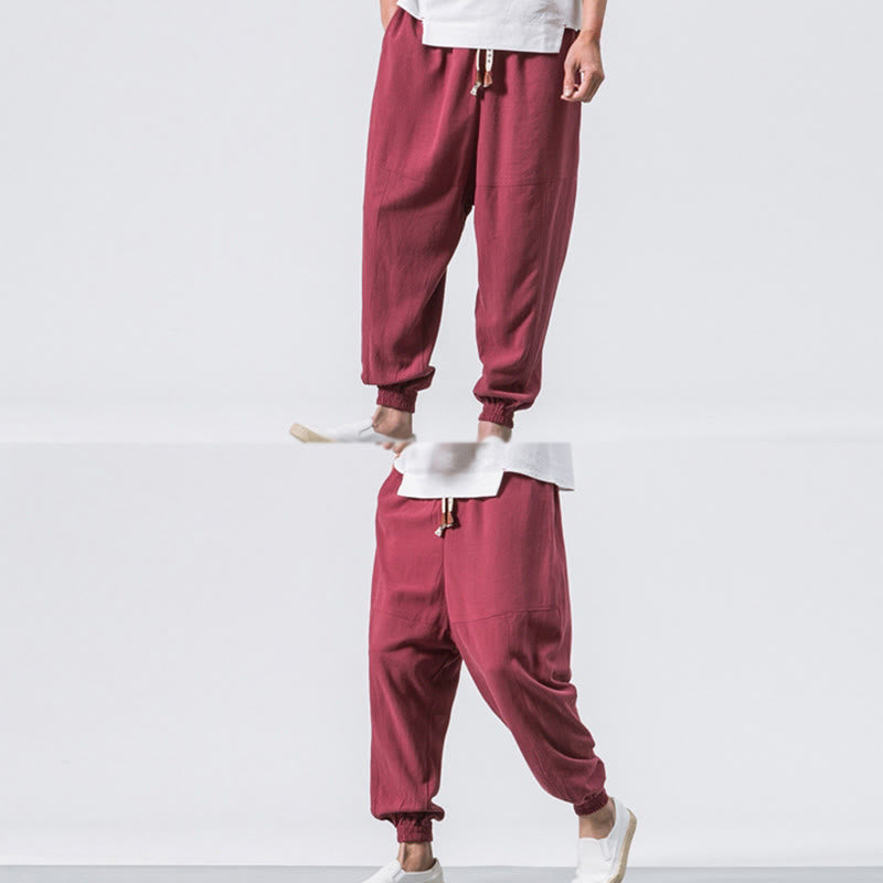 Pantalones harén de algodón con diseño sencillo y bolsillos de Buddha Stones para hombre - image 9