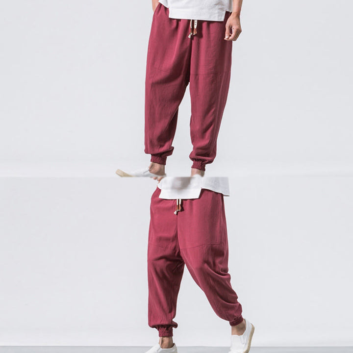 Pantalones harén de algodón con diseño sencillo y bolsillos de Buddha Stones para hombre - image 9