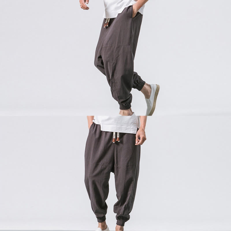 Pantalones harén de algodón con diseño sencillo y bolsillos de Buddha Stones para hombre - image 6