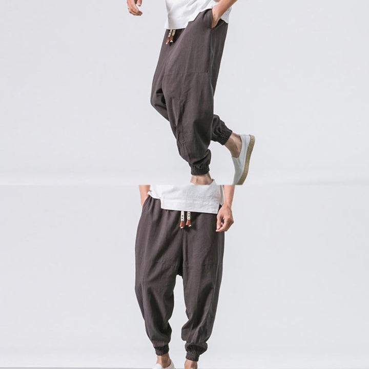 Pantalones harén de algodón con diseño sencillo y bolsillos de Buddha Stones para hombre - image 6
