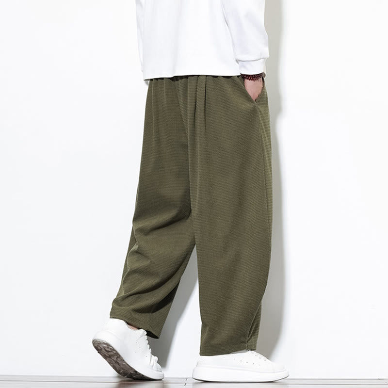 Pantalones harén Buddha Stones de pana de algodón puro liso hasta el tobillo con bolsillos para hombre - image 7