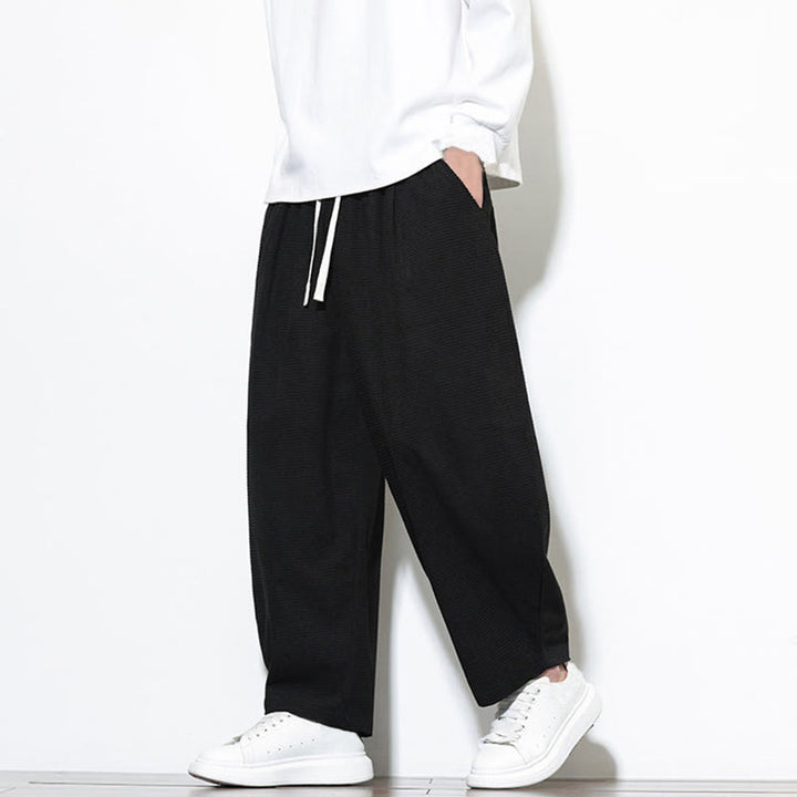 Pantalones harén Buddha Stones de pana de algodón puro liso hasta el tobillo con bolsillos para hombre - Negro - US/UK/AU46, EU56 (5XL) - image 16
