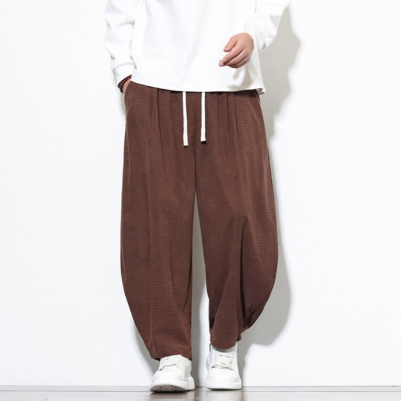Pantalones harén Buddha Stones de pana de algodón puro liso hasta el tobillo con bolsillos para hombre - image 26