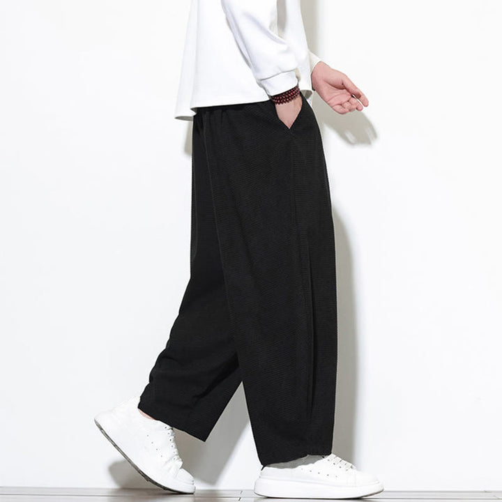 Pantalones harén Buddha Stones de pana de algodón puro liso hasta el tobillo con bolsillos para hombre - image 24