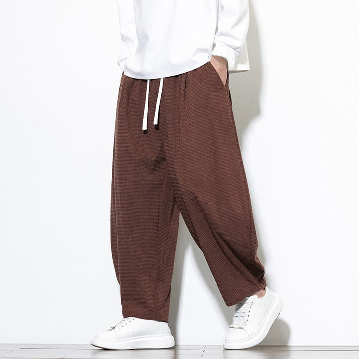 Pantalones harén Buddha Stones de pana de algodón puro liso hasta el tobillo con bolsillos para hombre - Granate - US/UK/AU46, EU56 (5XL) - image 25