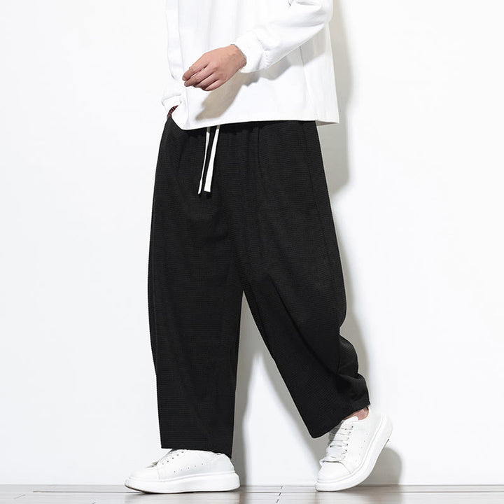 Pantalones harén Buddha Stones de pana de algodón puro liso hasta el tobillo con bolsillos para hombre - image 21