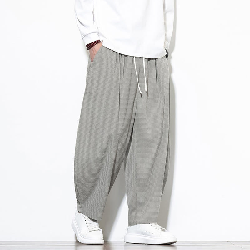 Pantalones harén Buddha Stones de pana de algodón puro liso hasta el tobillo con bolsillos para hombre - image 10