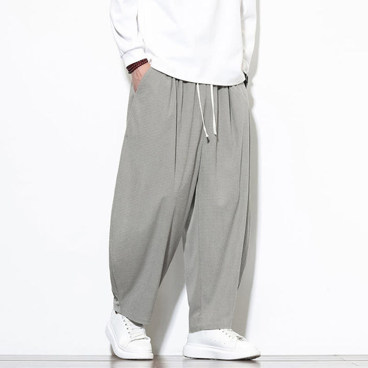 Pantalones harén Buddha Stones de pana de algodón puro liso hasta el tobillo con bolsillos para hombre - image 10