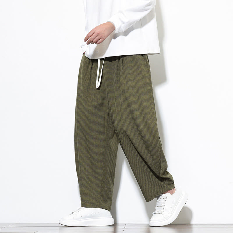 Pantalones harén Buddha Stones de pana de algodón puro liso hasta el tobillo con bolsillos para hombre - image 1