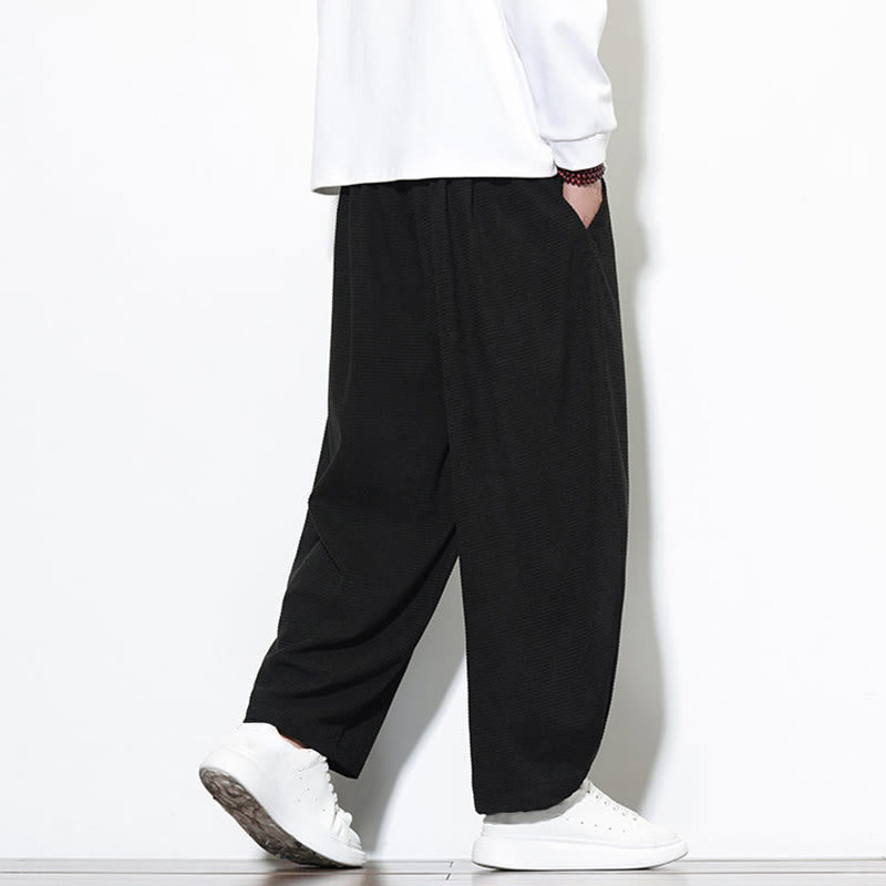 Pantalones harén Buddha Stones de pana de algodón puro liso hasta el tobillo con bolsillos para hombre - image 23